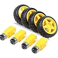 R&D Imported Dual Shaft BO Motor With 65mm Rubber Robot Wheel and DC Motor Black Yellow Set of (4)