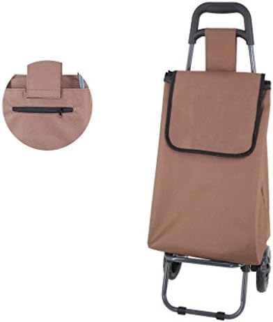 DELLT- Hand Truck/ Iron Art Shopping Cart Small Cart Household Old Man Collapsible Light Two Rounds (wheel Color Random) Trolley Portable Trolley Car Pink / Coffee / Orange / White / Yellow / Five Colors Optional 25 Kg Load ( Color : Coffee )