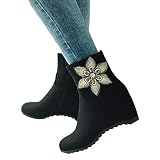 Tianwlio Frauen Herbst Winter Stiefel Schuhe Stiefeletten Boots Frauen Volltonfarbe Keil Reißverschluss Flock Stiefel Blume Schnee Stiefel Runde Schuhe Schwarz 35