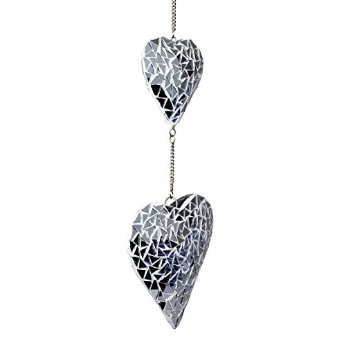 „Silber Duo“ Sonnenfänger 2 schöne Spiegel Mosaik Herzen zum Aufhängen Garten oder Haus Deko - 4