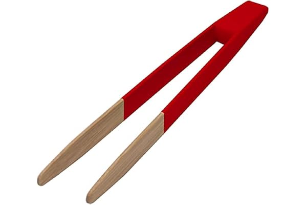 Pebbly Pince à toast en bambou. 24 cm colorée rouge aimantée pour attraper les toast au grille pain ou pour le service