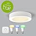 Produktbild Philips Hue 3 x LED-Leuchtmittel inklusive Bridge + passende famlights Gips-Deckenleuchte Rafael | Smarte Deckenlampe mit Farbauswahl | App-Steuerung | Bestreichbare Gipslampe | RGBW | Smartphone-Steuerung über Bridge | 16 Millionen Farben kalt-, warmweiß