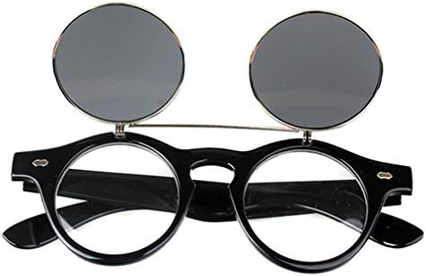NING Vintage Steampunk Goth Goggles Glasses Retro Flip Up UV400 Round Sunglasses for Man Women (B)