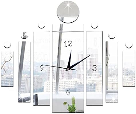 Hevoiok Smart Clock Unique Luxury 3D Mirror Silver Wall Clock Modern Design Home Decor Watch Wall Sticker Quartz Nice Quiet Clock Wall Art Decal Home Office Bedroom Decoration Craft Art Clock
