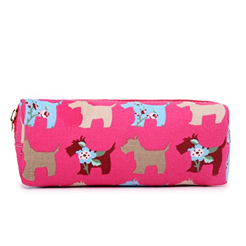 Miss LuLu Women Girls Canvas Students Pen Pencil Case zipper Bags Cosmetic Travel Makeup Bags Pouch Box (Dog Plum)