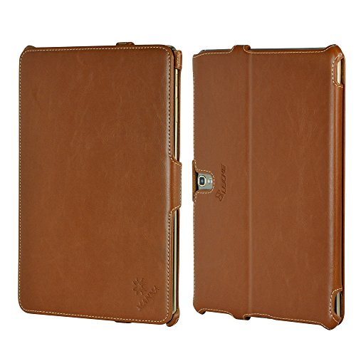 MANNA UltraSlim Samsung Galaxy Tab S 10.5 Hülle | Cover mit Autosleep-Funktion | Aufstellbare Tasche mit CleverStrap | Case in braun mit farblich abgesetzter Naht | Kompatibel mit SM-T805 - 3