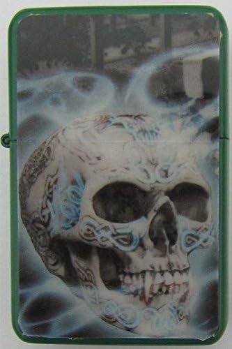 SKULL DESIGN PETROL LIGHTER IN GIFT TIN (Green Matt)