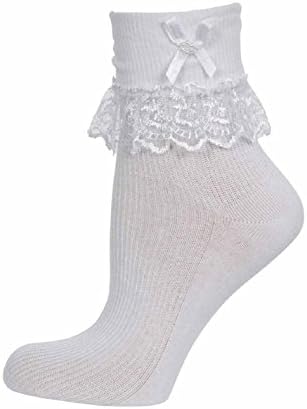 Baby Girls Frilly Lace Ankle Socks Pink White or Cream (9 - 12 GB / 27 - 30 EUR, White)