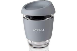 Szklany kubek podróżny, przenośny kubek do kawy 350 ml z pokrywką firmy AniSqui (szary)