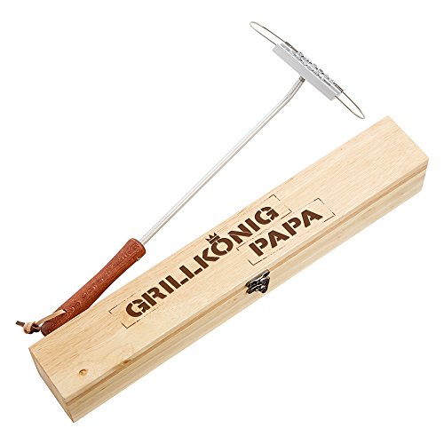 BBQ Brandeisen mit wechselbaren Buchstaben als Set mit edler Holzbox mit Gravur – Grillkönig Papa – Standard - Fleischstempel für den Grill – Grillzubehör - Vatertagsgeschenk - Brenneisen