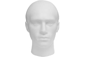 SHOPLINES SUPPLIES Male Mannequin Heads with Flat Base – White Polystyrene Display for Hats, Scarves, Wigs & Accessories – Lightweight & Durable (Male-White)