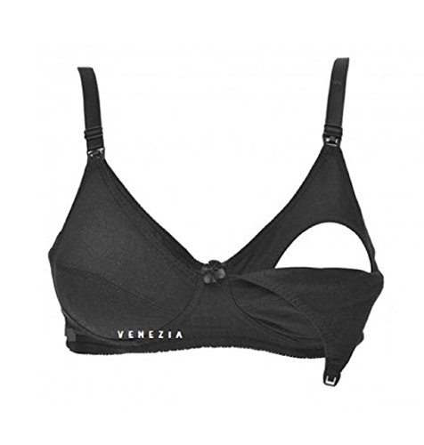 LADIES WOMENS BLACK MATERNITY BREAST FEEDING BREASTFEEDING BRA WITH FROUNT OPENING POUCH NURSING 34c 36c 38c 40c 42c (34C)