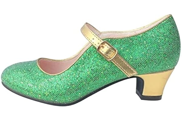 La Senorita Chaussures Anna Frozen Elsa Fever Princesse Flamenco Vert d'or Glitter (Taille 32-21 cm, Vert)
