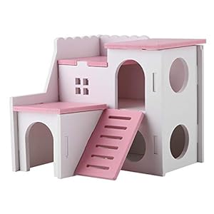 Hamster Hideout House Hamster de Madera Living Hut Double Layer Hamster House Bed Cage Pequeñas Mascotas Slide Nest Ejercicio Funny Nest Toy(Azul)