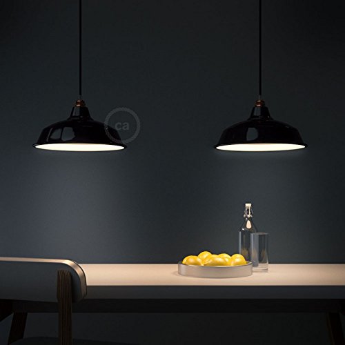 Industrie Lampenschirm Bistrot E27 Metall lackschwarz mit weißer Innenseite. Durchmesser 38 cm. - 2