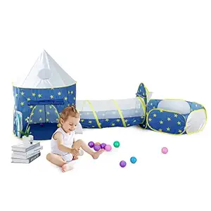 KIDS WONDER 3 in 1 Kids Play Tent with Crawl Tunnel & Ball Pit & Basketball Hoop for Toddlers Indoor & Outdoor Play House for Boys and Girls Gifts for Children (Balls Not Included) (3PC Playtent-Blue)