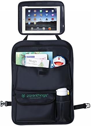 Parenthings Back Seat Car Organizer with removable touch screen holder. Premium Material. Plenty of storage. A great accessory to keep your kids entertained and your car in perfect order on family travels and vacations.