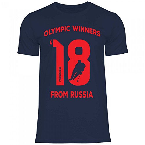 Royal Shirt df6 Herren T-Shirt Russland Russia Olympiasieger 2018 Pyeongchang | WM Em Eishockey Trikot, Größe:XL, Farbe:Navy