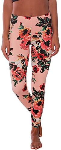 Annflat Women's Blush Floral Stretchy Full Length Leggings Pants Skinny Trousers XX-Large Pink