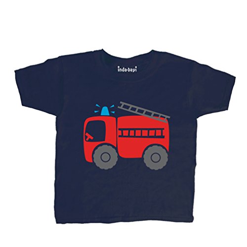 Inda-Bayi Baby-Toddler-Kids Cotton T Shirt - fire engine multicolour on navy 2-3 Years