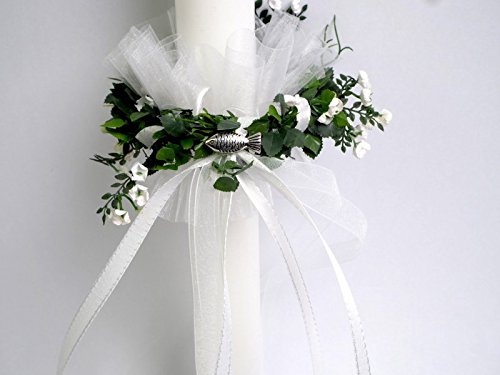 SET: Tropfschutz Organza u. Kerzenring,Weiß Grün Kommunion Taufe Kerzenrock - 3