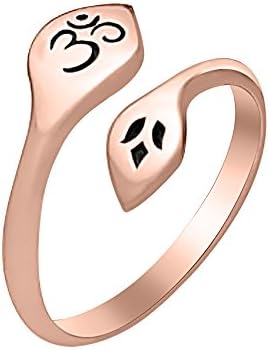 Awesome 14K Rose Gold Plated Bypass Om &amp; Lotus Ring-Adjustable Toe Ring For Womens