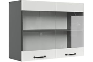 Vicco Mobile da cucina in vetro R-line, Bianco casa di campagna/Antracite, 80 cm