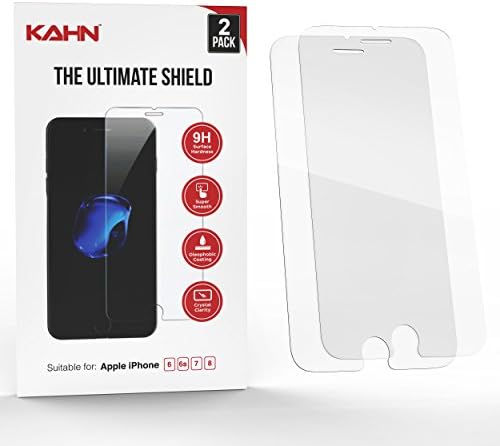 kahn Tempered Glass Screen Protector for Apple iPhone 6, 6s, 7 and 8, Scratch Resistant, Shatterproof, High Touch Sensitivity (Pack of 2)