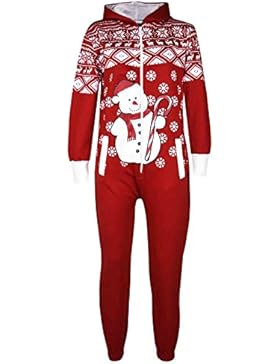 Kinder Mädchen Jungen Neuheit Weihnachts Schneemann Aufdruck Fleece Onesie Overall Kostüm 5-13 Jahren