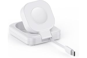 BKELHS Magnetyczna stacja ładująca Apple Watch, 5 W, bezprzewodowa, szybka ładowarka iWatch z kablem USB C, tryb nocny, do Apple Watch Ultra 2/10/9/8/7/6/SE/SE2/5/4/3/2, przenośny, podróżny, chowany, biały