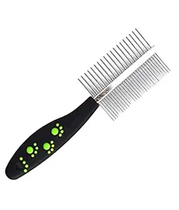 Double side hairbrush for dog and cat Paw Print Handle Steel Needles Comb, Hairbrush Grooming for Dogs Cat Cleaning Supplies - Color May Vary (BLKLBL002COMB)