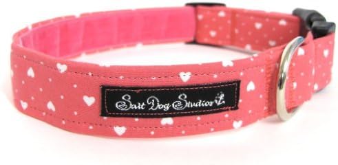 Salt Dog Studios Pink Little Love Hearts Dog Collar - Small 10-15" 3/4" Width