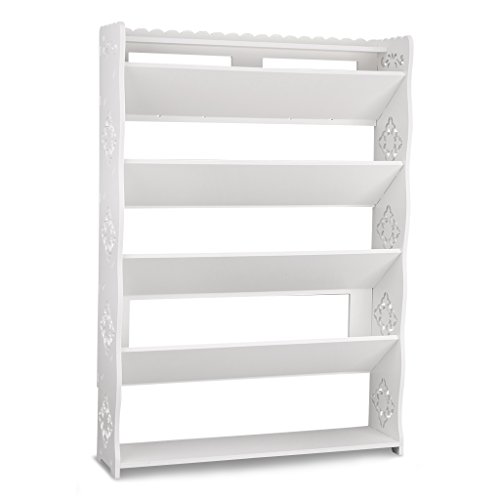 Finether Schuhregal Schuhablage Stehregal Standregal Steckregal im Barock Stil für Wohnzimmer zur Aufbewahrung von Schuhe Zeitschriften aus WPC 5 Böden 90 x 64 x 17cm weiß.