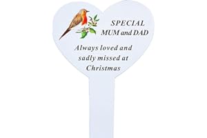 ANGRAVEMEMORIALS Special Mum and Dad Christmas Robin Memorial Heart Remembrance Verse Ground Stake