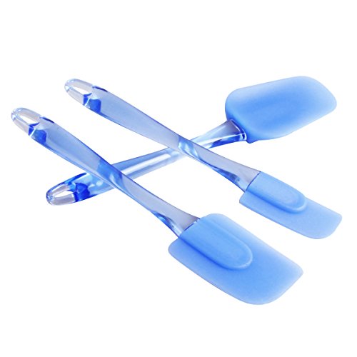 Dreiteiliges Silikon Teigschaber Set – Kochbesteck Kleine Flexiblen Teigspatel Küchengeräte Topfset Mixer – Backzubehör Küchenhelfer Set – Schmal Teigspachtel in Blau mit Kunststoffgriff - 2
