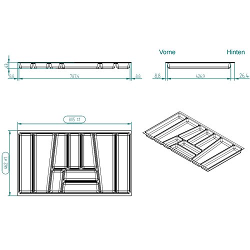 SO-TECH® Besteckeinsatz ORGA-BOX II für Nobilia 90er Schublade (462 x 805 mm) silbergrau - 5