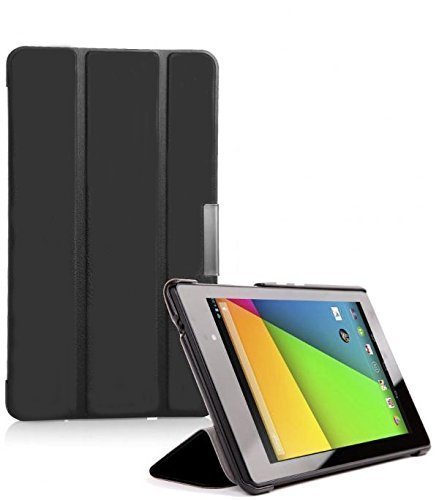Neu InventCase® SCHWARZ (BLACK) SMART FOLIO / PREMIUM SLIM FLIP Schutz Folio Tasche Hülle Etui Case Cover für das neue Asus Google Nexus 7 FHD 2013 (7-inch) 2nd Generation Tablet Jelly Bean Android 4.3 (16GB / 32GB WiFi / 4G LTE) mit Auto Schlaf / Wach Magnet Funktion / Multi-View-Ständer und Display-Schutzfolie & Stylus Pen (Kompatibel mit Nexus 7 FHD 2 2.0 II Tablet)