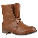  Stiefelparadies Damen Stiefeletten Schnürstiefeletten Leder-Optik Schuhe Kurzschaft-Stiefel Boots Klassische Schnürboots 59677 Braun 39 Flandell