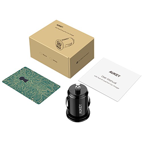 AUKEY USB Kfz LadegerÃ¤t, ULTRA KOMPAKT 24W (5V / 4,8A) Dual USB AutoLadegerÃ¤t mit AiPower Technologie fÃ¼r iPhone X / 8 / 8 Plus / 7, iPad Air / Pro / mini, HTC, LG und andere GerÃ¤te (Schwarz)