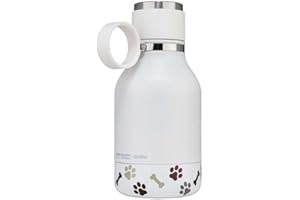 Asobu Dog Water Bottle with Built-In Bowl – White – Stainless Steel Insulated Travel Bottle – 1 L