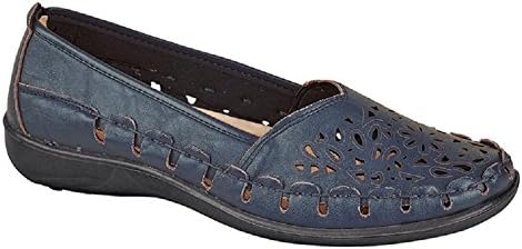 Women's Ladies Slip On Casual Summer Shoe With Cut Out Pattern (UK 6, Navy)