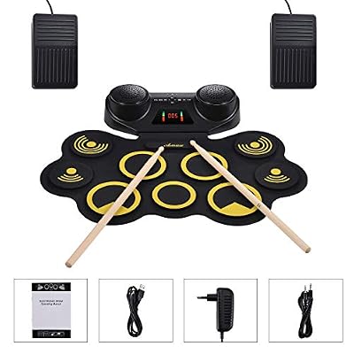 Asmuse Batterie Électronique Drum Double Haut-Parleur Intégrés 9 Pads Fonction d'Enregistrement MIDI/Fonction Bluetooth Prise Casque Pédale & Tube Numérique
