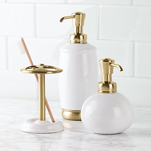 InterDesign 69218EU York Zahnbürstenhalter für das Bad Waschtisch – weiß/Messingfarben, Keramik, weiß/soft brass, 8,26 x 0.254 x 12,7 cm - 5