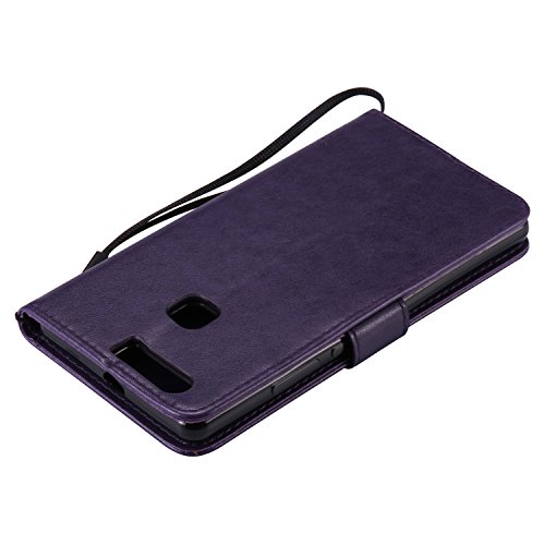 Cozy Hut Mehrfarbige PU Leder Klappe Tasche Schutz Hülle für Huawei P9 Plus in Ölmalerei Stil Colorful Painting Flip Case KunstLedertasche Etui Schutz Hülle Handytasche mit Standfunktion Kartenfächern(Katzen und Baum) – lila - 5