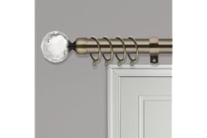 HOME TREATS Extendable Curtain Pole | Crystal Metal Curtain Pole Set 25mm | Includes Rings, Finials, Brackets & Fittings (40cm to 325cm, Antique Brass)