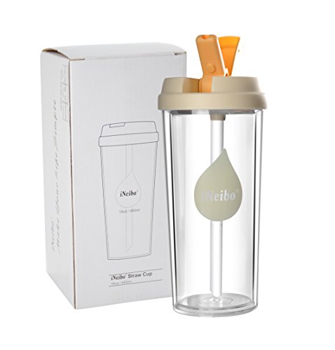 iNeibo becher to go, thermobecher, isolierbecher, trinkbecher, kaffeebecher, doppelwandiger becher, trinkflasche mit deckel & dtrohhalm. perfekt für kaffee, tee, saft, smoothies