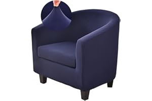 Highdi Tub Chair Cover 2 Piece Solid Color Armchair Slipcovers with Seat Cover High Stretch Removable Washable Bucket Chair Covers Furniture Protector for Club Bar Office Reception (Navy Blue)