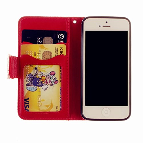 MUTOUREN für iPhone SE 5 5S Hülle Schutzhülle PU Leder Bookstyle Handyhülle Brieftasche Wallet Schale Portemonnaie Klapphülle mit Standfunktion Taschen kratzfeste Stoßfest Magnetic Snap Bumper Schale – Geprägte Muster indische Mandala Rot + Stylus Touch Pen - 5