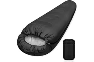 KEMRAES Ultralight 4 Season Single Person Sleeping Bag Ideal for Camping Warm Lightweight Waterproof Suitable for Indoor & Outdoor Use for Teenagers Adults on Hiking Backpacking Camping Adventures Mummy Black