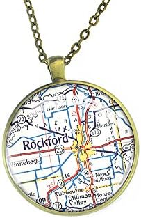 Custom engraved back 1949 vintage Rockford necklace - Bronze map necklace - gift for daughter